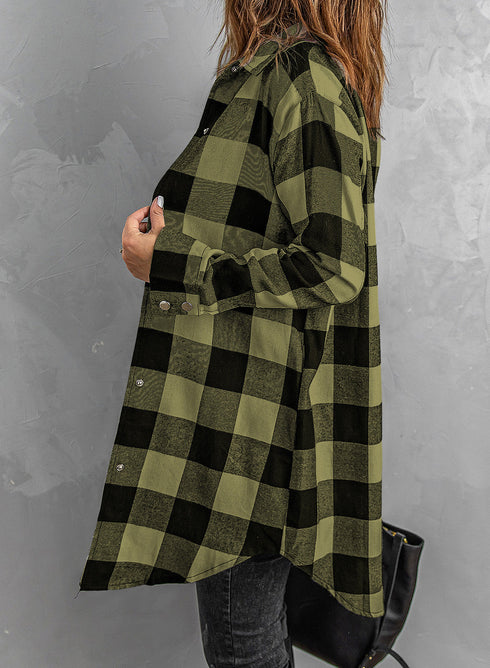 Turn Down Collar Casual Plaid Print Shacket