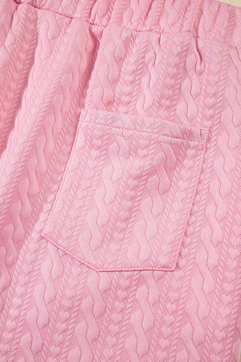 Textured Contrast Trim Crewneck Pocketed Two Piece Dress