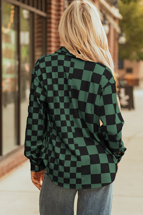Checkered Print Flap Pocket Button Front Shacket