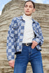 Checkered Print Patchwork Button Up Denim Jacket