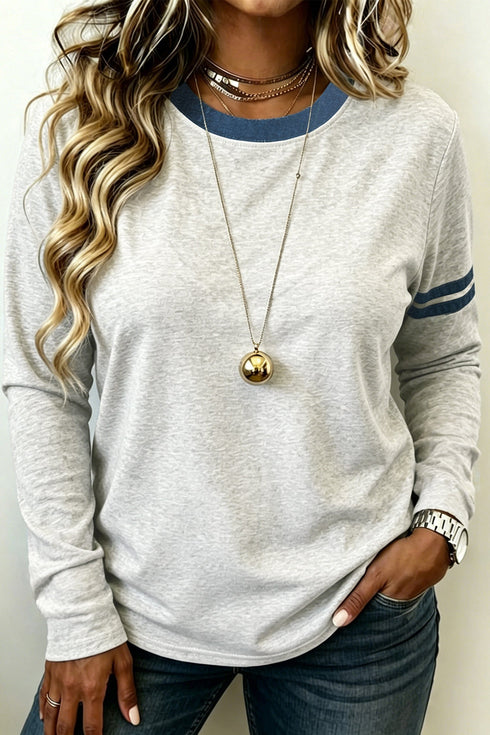 Unpatterned Round Neck Opening Long Sleeve Top