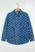 Polka Dot Long Sleeve Collar Shift Tunic Denim Jacket