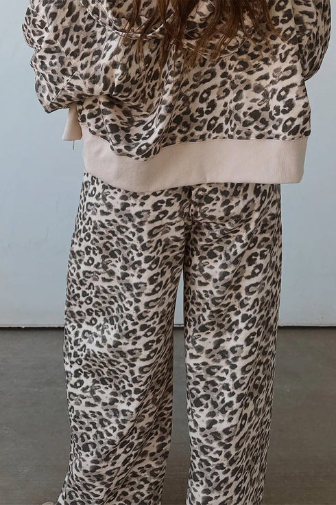 Leopard Print Wide Leg Full Length Pants