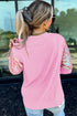 Sequin Round Neck Cotton Detail Long Sleeve Pullover Top