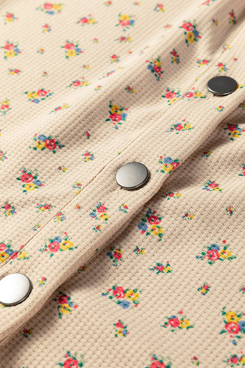 Bohemian Floral Plaid Patchwork Distressed Waffle Knit Shacket