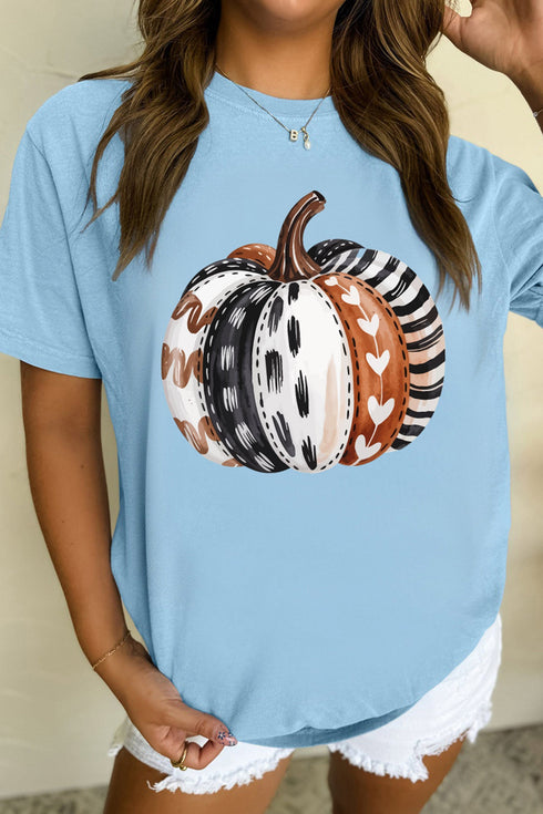 Pumpkin Print Polyester Cotton Blend Graphic Tee