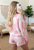 Patchwork Floral Print Drop Shoulder Baggy Pullover Drawstring Short Set