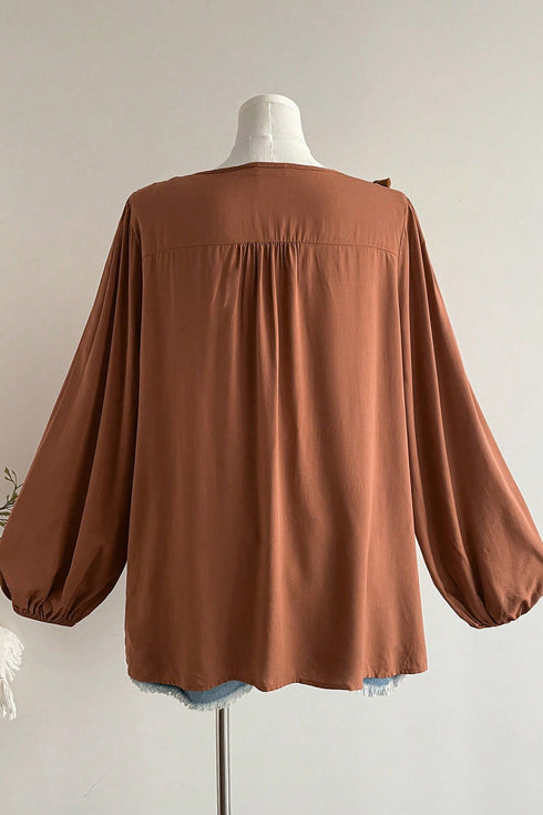 Boho V Neck Embroidered Tassel Long Sleeve Blouse