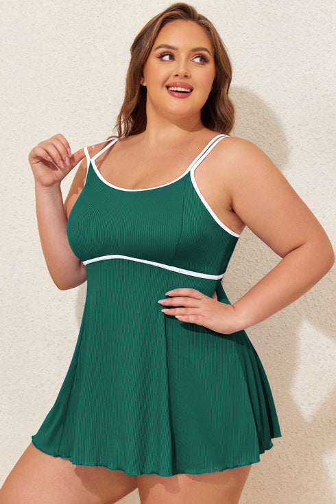 Ribbed Contrast Trim Adjustable Strap Two Piece Swimwear