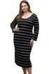 Striped Print Loose Fit Long Shift Dress