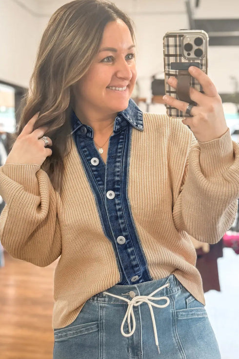 Drop Shoulder Placket Paneling Shirt Collar Long Sleeve Cardigan
