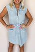 Stripe Collared Button Front Sleeveless Denim Mini Dress