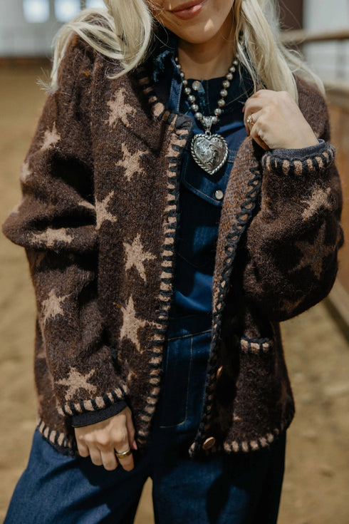 Polyester Stars Pattern Long Sleeve Shift Cardigan