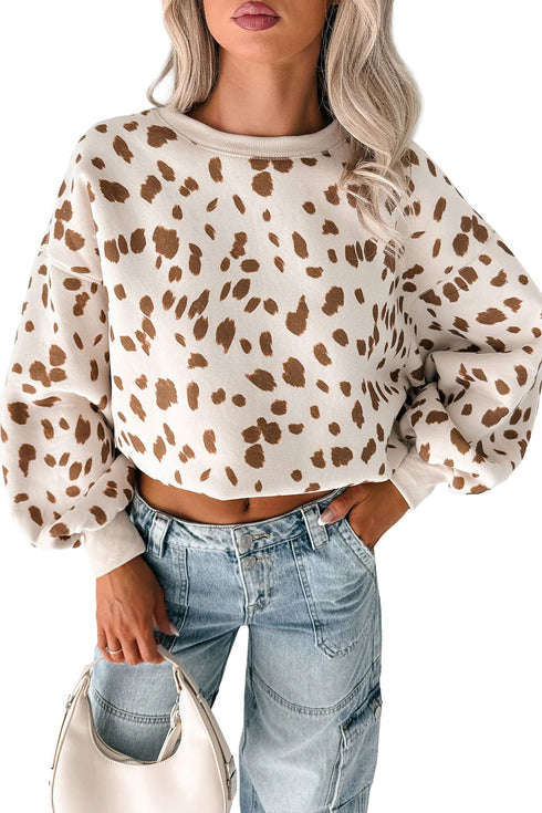 Leopard Print Dropped Shoulder Round Neck Sweatshirt