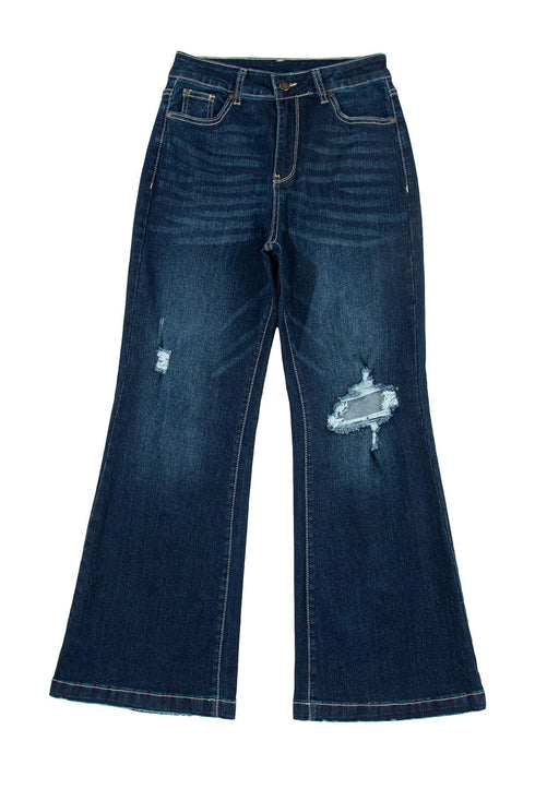 High Rise Ripped Straight Leg Western Denim Jeans