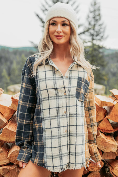 Plaid Button Up Long Sleeve Shift Silhouette Shacket