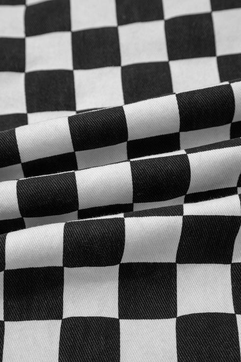 Checkerboard Print Distressed Raw Edge Cropped Denim Jeans