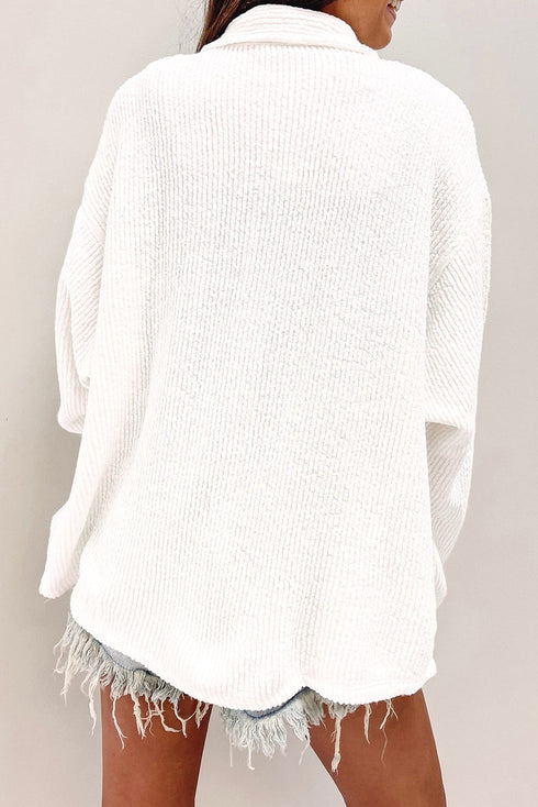 Casual Textured Corduroy Long Sleeve Button Down Jacket