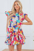 Abstract Print Ruffled Flutter Sleeve A-Line Mini Dress