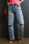 Distressed Ripped Raw Hem Casual Straight Jeans