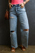 Distressed Ripped Raw Hem Casual Straight Jeans
