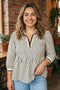 Striped Pattern Patchwork V Neck Tunic Blouse