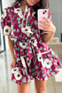 Puff Sleeve Belted A Line Mini Floral Dress