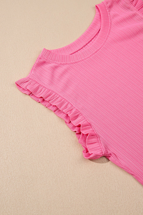 Textured Ruffle Trim Crop Vest Long Skirt Two Piece Dress