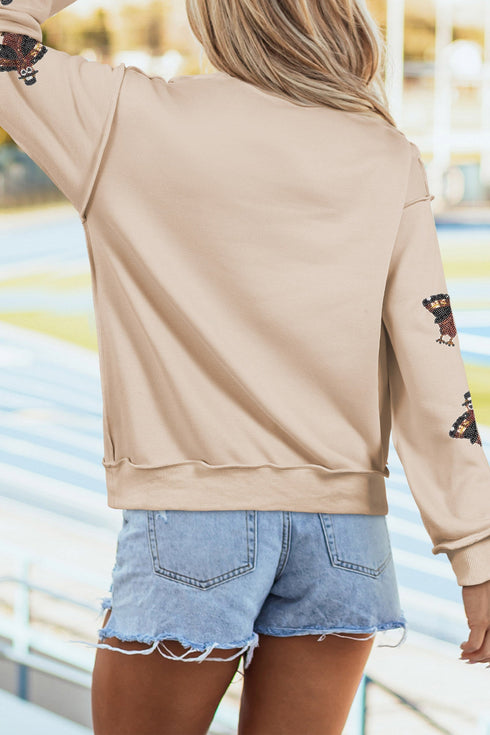 Sequin Turkey Mock Neck Exposed Seam Pullover Sweatshirt
