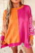 Polyester Cotton Blend Gingham Sleeve Crewneck Sweatshirt