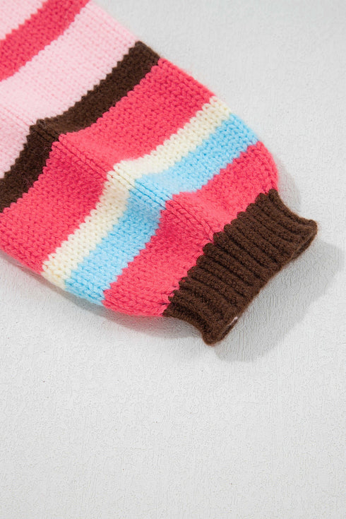Acrylic Polyamide Striped Pattern Drop Shoulder Cardigan