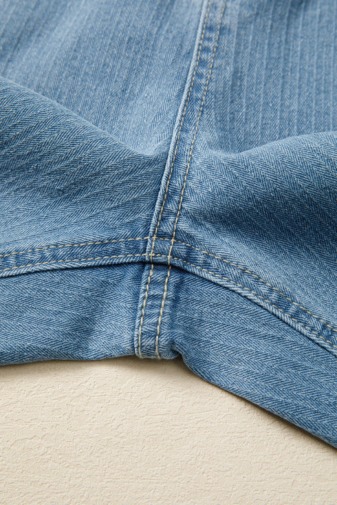 Patched Pocket Textured Denim Wide Leg Plus Size Bottoms