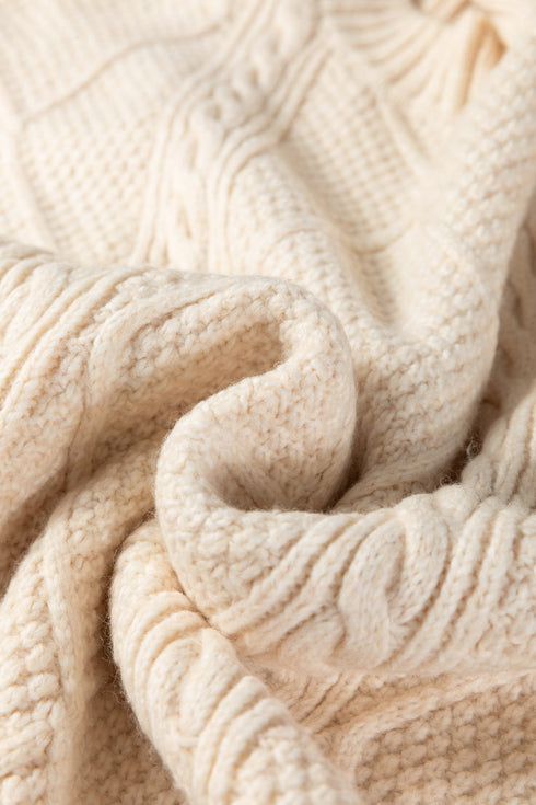 Long Sleeve Cable Knit Crew Neck Sweater Dress