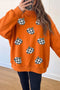 Sequin Pumpkin Print Mock Neck Tunic Sweatshirt