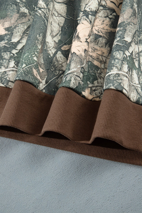 Jungle Camouflage Ribbed Trim Long Sleeve Lounge Set
