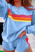 Striped Patchwork Applique Pullover Two Piece Short Set