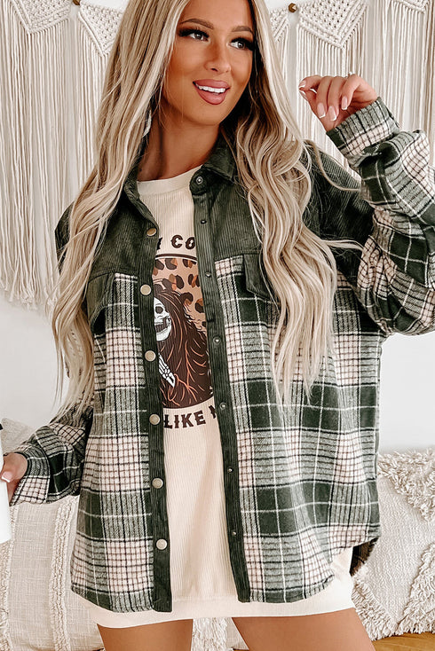 Mixed Patchwork Snap Button Casual Plaid Shacket