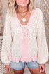 Floral Lace Up V Neck Long Sleeve Blouse
