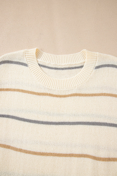 Relaxed Striped Crew Neck Long Sleeve Sweater Dress