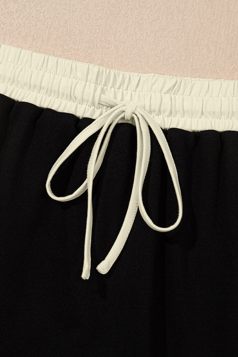 Contrast Trim Drop Shoulder Two Piece Skort Set