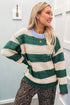 Polyester Striped Pattern Drop Shoulder Pullover Sweater
