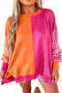 Polyester Cotton Blend Gingham Sleeve Crewneck Sweatshirt