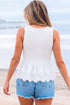 Smocked Lace Peplum Sleeveless Detail Tank