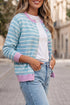 Striped Long Sleeve Round Neck Open Front Cardigan