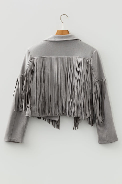 Cropped Faux Suede Western Fringe Tassel Jacket