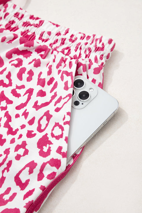 All Over Leopard Print Lace Up Accent Trim Shorts