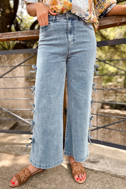 Bow Knot Side Detail Loose Wide Leg Jeans