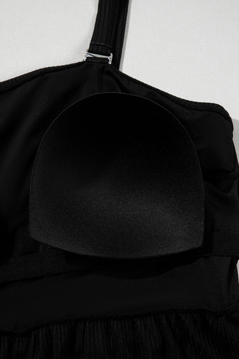 Ribbed Textured Scalloped Trim Swim Dress Swimwear