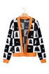 Geometric Ghost Print Drop Shoulder Knit Cardigan