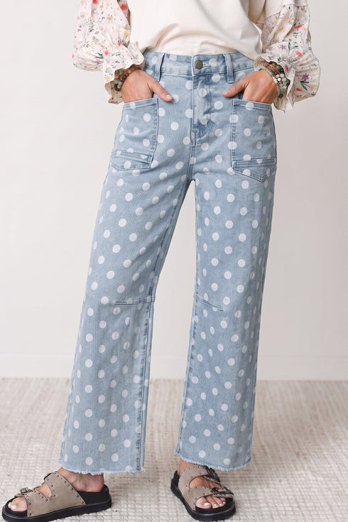Denim Polka Dot Pattern Slim Fit Jeans